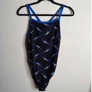 Speedo Women's 12 One Piece Lighting Swimsuit Black Blue Endurance Athletic Swim